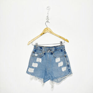 VTG REMADE LEVI'S 550 SHORTS women's Light wash denim distressed cotton size 24